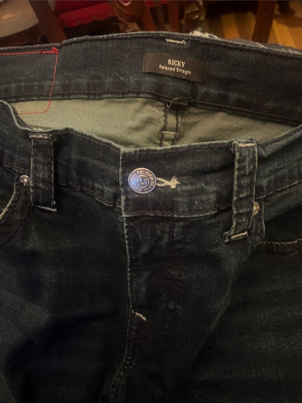 True Religion Ricky Relaxed Straight Jeans — Dark Blue Wash